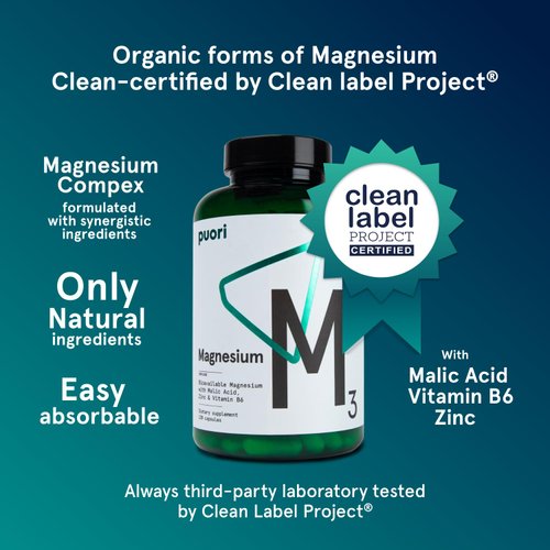 Puori Organic Magnesium Zinc Supplement - 300mg - 120 Vegan Capsules - High Absorption M3 Complex for Sleep, Immune Support, Energy, Muscle Recovery, Relaxation & Leg Cramps - Zinc & Vitamin B6
