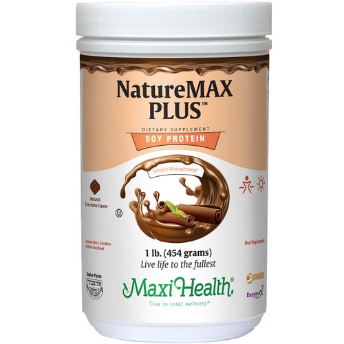 Maxi-Health NatureMAX Plus Energy Support Drink Soy Protein Powder - Sugar Free Diet Supplement - 20g Protein Per Serving - Natural Chocolate Flavor - Kosher Vitamin - 1lb