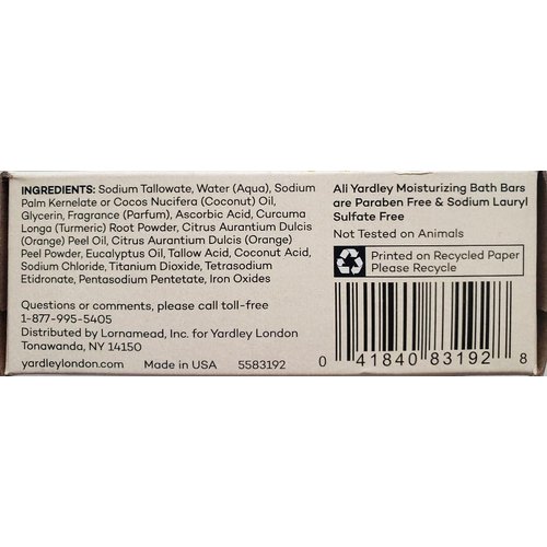 Yardley London Vitamin C Moisturizing Bath Bar With Tumeric and Orange Peel 4oz (Pack of 3)