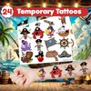 48PCS Pirate Party Favors 24PCS Tattoos 24PCS Slap Bracelets Wristbands Themed Birthdays Party Supplies Decorations Decor Mermaid Treasure Pirate Ship Captain Pattern Girl Boy Gifts School Classroom