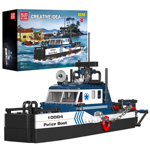 Mould King City Police Boat Building Blocks Kits, 10084 Sea Rescue Ship, STEM Toys Sets, Great Gift Idea for Kids, Boys and Girls Ages 8 and Up(413 Pieces)