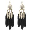 Sttiafay Boho Black Feather Dangle Earrings Long Feather Tassel Earrings Vintage Tribal Feather Earrings Gold Feather Drop Earrings Jewelry for Women