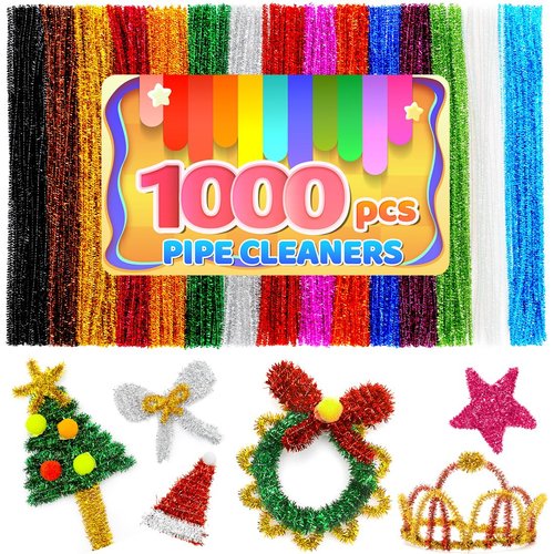 IOOLEEM 1000pcs Glitter Pipe Cleaners, Chenille Stems, Pipe Cleaners for Crafts, Pipe Cleaner Crafts, Art and Craft Supplies.