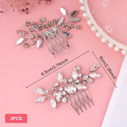 Isslly 2PCS Silver Bridal Hair Side Combs, Clear Rhinestones Metal Hair Combs, Wedding Crystal Hair Clips for Women, Girls, Brides for Parties, Prom