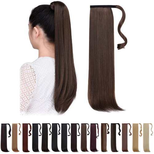 HSPCYGG Fake Ponytail Brown Clip Ponytails Straight 22&quot; 5.1 Oz Wrap Around Synthetic Women Hair E...
