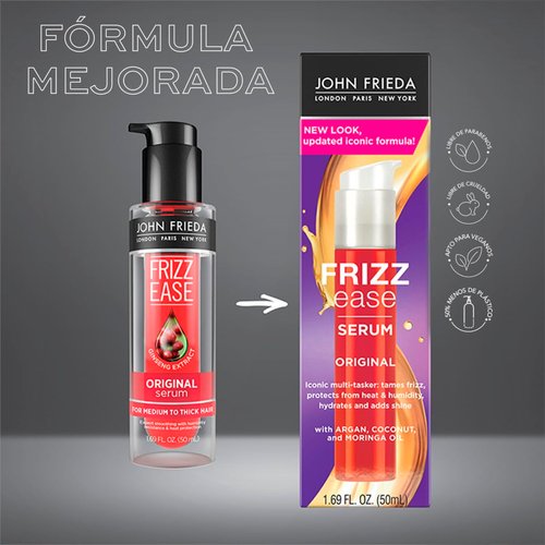 John Frieda Anti Frizz, Frizz Ease Original Hair Serum, Anti-Frizz Heat Protecting, Infused with Silk Protein, 1.69 fl oz
