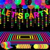 52 Pack Glow Neon Party Supplies Glow Party Decorations Neon Birthday Party Supplies Black Light Reactive Decor Set - Fluorescent Banner, Blacklight Garlands, Glow in The Dark Balloons, Luminous Tape