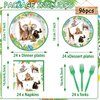 96Pcs Jungle Birthday Party Plates and Napkins Safari Animals Themed Party Decorations Jungle Theme Party Disposable Tableware Set for 24 Guests Wild Animals Gold Safari Zoo Birthday Favors Supplies