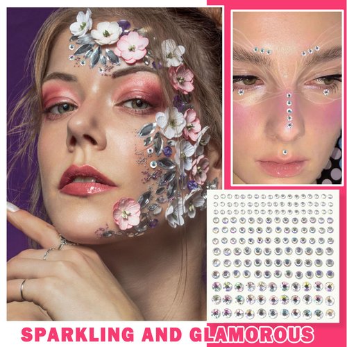 3Pcs Face Gems Sticker Face Jewels Stick On Diamond Sparkling Body Glitter Hair Rhinestone For Stage Performance Eye Makeup #AB