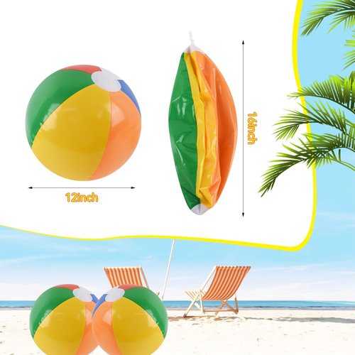 Redvigh Inflatable Beach Ball 4PCS, 16 Inch Rainbow Beach Balls Bulk for Swimming Pool Beach Game Hawaiian Tropical Theme Party Decorations Favors Supplies
