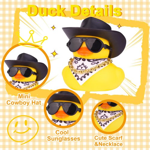 MuMyer Rubber Duck Car Ornaments Duck Car Dashboard Decorations for Car Dashboard Decoration Accessories with Mini Cowboy Hat Scarf Necklace and Sunglasses(D5)