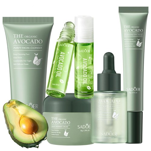 Avocado Skin Care Set, 5PCS Face Care Kit Women, Skincare Products Set with Facial Cleanser, Serum, Face Cream, Eye Cream, Lip Oil, Travel Skincare Set, Anti Aging Facial Kit