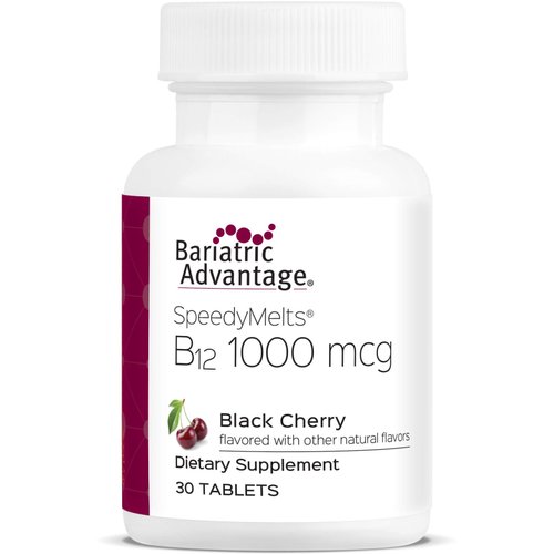 Bariatric Advantage B-12 Speedy Melts, Vitamin B12 1000 mcg Supplement, Fast Melting with 200 mcg of Folic Acid for Nutritional Support - Black Cherry, 30 Count