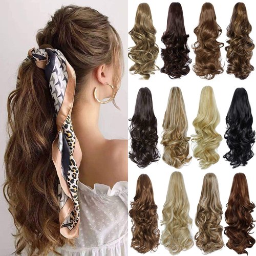 SHEDOWIG Ponytail Extension 16" Long Curly Wavy Claw Jaw Clip in Synthetic Hairpiece Pony Tail Tale Ponytail Hair Extensions