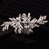 Teyglen Leaf Bride Wedding Hair Comb Silver Leave Headpiece Bridal Crystal Pearl Hair Piece for Bride Handmade Hair Side Comb for Women Girls(Silver)