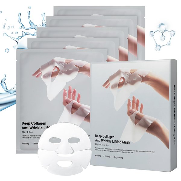 Kubot Deep Collagen Anti Wrinkle Lifting Mask 28g*5ea,Facial Masks for Overnight Firming and Hydration,Collagen Face Mask for Elasticity,Firming and Moisturizing