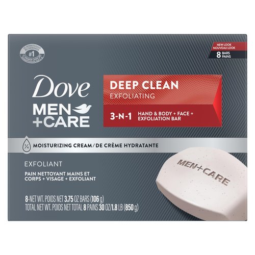 Dove Men+Care Men's Bar Soap Deep Clean 8 Bars More Moisturizing Than Bar Soap Effectively Washes Away Bacteria, Nourishes Your Skin 3.75 oz