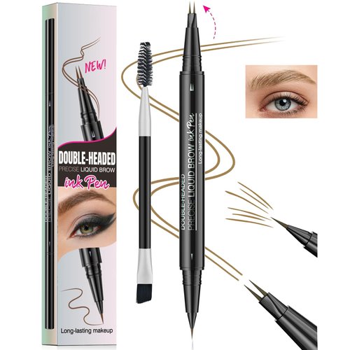 Upgrade Curved 2 Fork Tip Eyebrow Pen, Dual-Ended Forked Tip Eyebrow Pencil with Brush, Magic Microblading Eyebrow pencil,Precise Definition for Looking Brow-Create Natural Hair-Like Brows (01#)