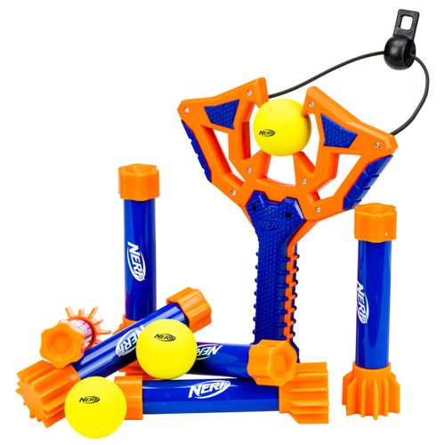 Nerf Slingshot Challenge - Kids Slingshot Bowling Game Set - Toy Slingshot Target Game for Kids - Foam Ball Slingshot Balls Included - Fun Kids Toy for Boys + Girls,Blue/White/Orange