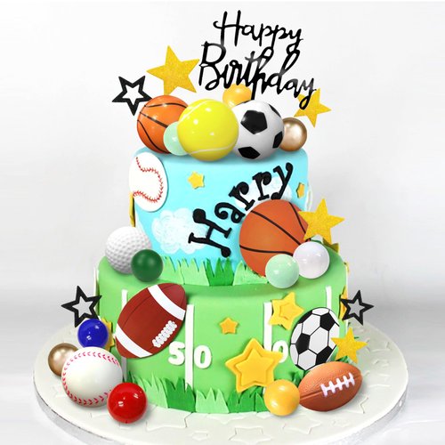 37 PCS Sports Cake Toppers Sports Cake Decoration with Soccer Football Baseball Basketball Tennis...