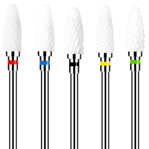 Gjinxi Ceramic Nail Drill Bits Set 5 Pcs Professional Corn Shape Ceramic Bits 3/32'' Acrylic Nail File Gel Removal Rotary Tool for Manicure Pedicure Cuticle Gel Nail Polishing(2.35mm)