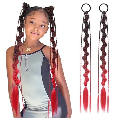 Colored Hair Extensions, Behufun 2Pcs Lightweight Colored Hair Extensions for Kids, Hair Accessories for Girls, 24" Ombre Crazy Hair Day Accessories for Girls Festival Rave Hair E3
