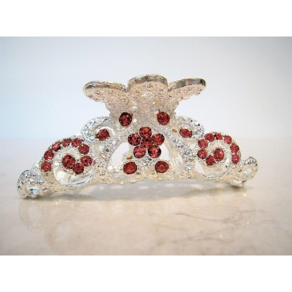 Generic Silver metal pink crystal hair claw clip bridal clip for meduim fine hair