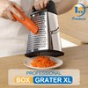 Professional Cheese Grater - Stainless Steel, XL Size, 4 Sides - Perfect Box Grater for Parmesan Cheese, Vegetables, Ginger - Dishwasher Safe - Black