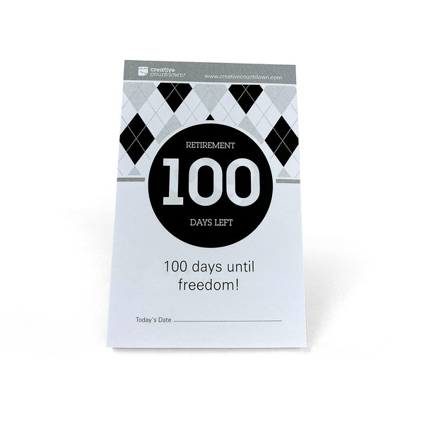 100 day Retirement Count Down 5.75"x3.75" Black and White Tear Off Countdown Calendar Table and desk Unit - perfect for Office, event, corporate and door gifts