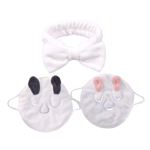 Reusable Face Towel Mask, 2 Pieces Anti Aging Facial Steamer Towel Sheet Moisturizing Skincare Mask with Facial Spa Headband for Women Girls (PACK A)