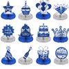 12 Pcs Happy Birthday Decorations for Men Blue Silver Honeycomb Centerpieces Party Supplies Paper Centerpiece Table Decorations Royal Table Centerpieces for Boys, Kids Party