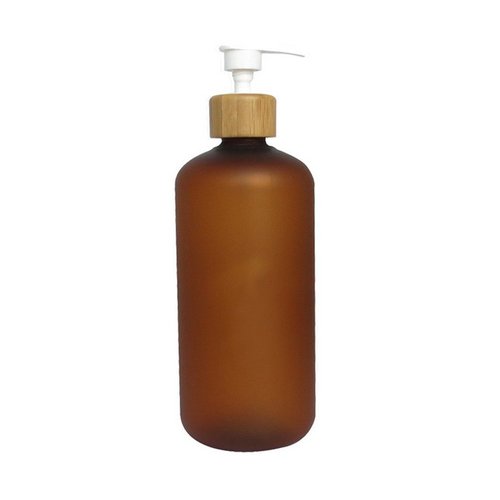 500ml Bamboo Cap Amber Frosted Plastic Lotion Cream Pump Bottle Shampoo Body Wash Empty Container 1pcs