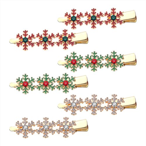 Urwomin Christmas Snowflake Hair Clips Crystal Winter Snowflake Flower Alligator Hairpin Hair Accessories for Women Girls Holiday Parties Gift Multicolor
