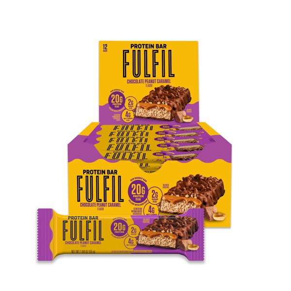 FULFIL Protein Bars, Chocolate Peanut Caramel Flavored, 20g Protein, Pantry Staples, 12 Count
