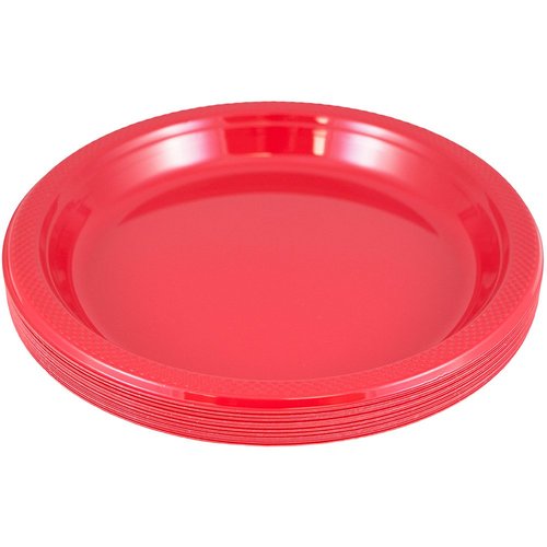 JAM PAPER Round Plastic Party Plates - Medium - 9 inch - Red - 20/Pack
