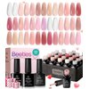 Beetles Pink Nude Gel Nail Polish Set, 20 Colors Summer Neutral Jelly Pink Sheer Glitter White Color Soak Off UV Gel Kit with Base Gel Glossy Matte Top Coat DIY Manicure Gifts