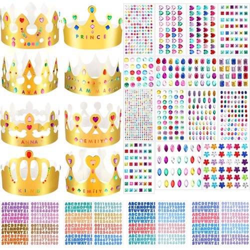 Paper Princess Prince Crowns for Kids Birthday Party Hats Gold for Boys Girls DIY Crown Supplies (Delicate Style,63 Pieces)