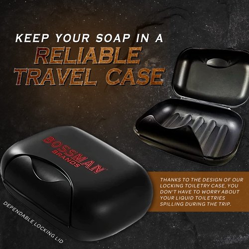 Bossman Travel Soap Container - Bar Soap Holder Box - Travel Soap Saver Case - Men's Traveling Size Toiletries (Black)