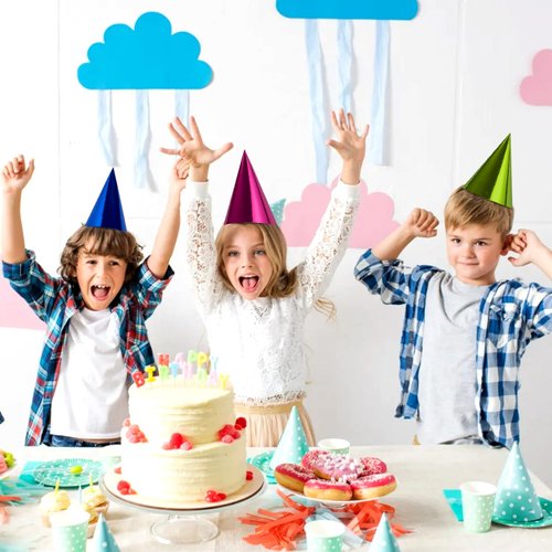 HANYMWANZW 60 Pack Birthday Party Hats for Kids Adults Pets, Metallic Foil Cone Paper Hats for Birthday, Baby Shower, Anniversary, Housewarming Party, Multicolor