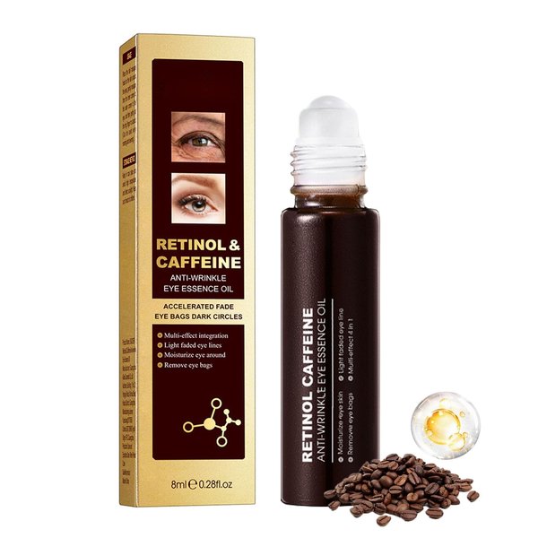 ARCHIDATE Caffeine Retinol Eye Serum, Under Eye Roller Serum for Dark Circles, Puffiness, Anti Aging Eye Cream 360° Massage Ball Smooth Wrinkles and Fine Lines, Moisturizing, Lifts and Firms Eye Skin