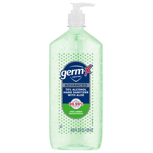 Germ-X Advanced Hand Sanitizer with Aloe and Vitamin E, Kids Hand Sanitizer, Moisturizing Gel, Instant and No Rinse Formula, Pump Bottle, Back to School Supplies, 1 Liter