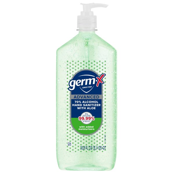 Germ-X Advanced Hand Sanitizer with Aloe and Vitamin E, Kids Hand Sanitizer, Moisturizing Gel, Instant and No Rinse Formula, Pump Bottle, Back to School Supplies, 1 Liter