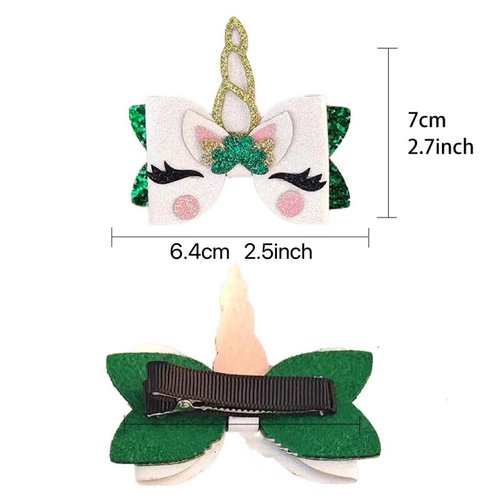 2 Pack St. Patrick's Day Glitter Sequin Shamrock Unicorn Hair Clips Alligator Barrettes Irish Green Clover Costume Hair Accessories for Women Girls Kids Holiday Party Favor Gifts