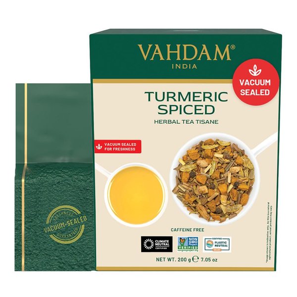 VAHDAM, Turmeric Spice Herbal Tea (100 Cups/7oz) Caffeine Free, Non GMO, Gluten Free | 100% Pure Herbal Tisane - Savory & Spicy | Whole Loose-Leaf, Vacuum Sealed | Direct from Source