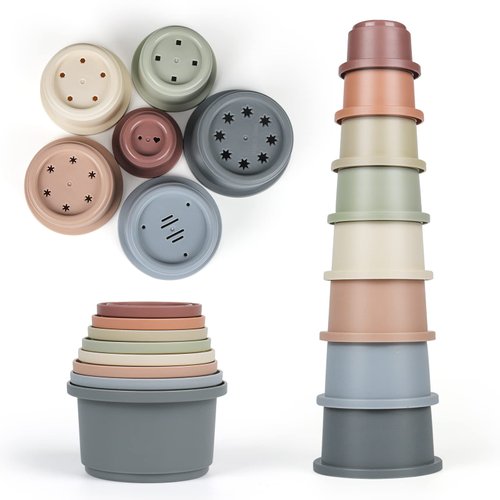 Flypear Stacking Cups Toy for Baby 6-12 Months, 8PCS Nesting Cups Set for Toddler 1-3, Kids Bathing and Counting Stackable Toy for Early Educational Learning, Birthday Gifts for Boys and Girls