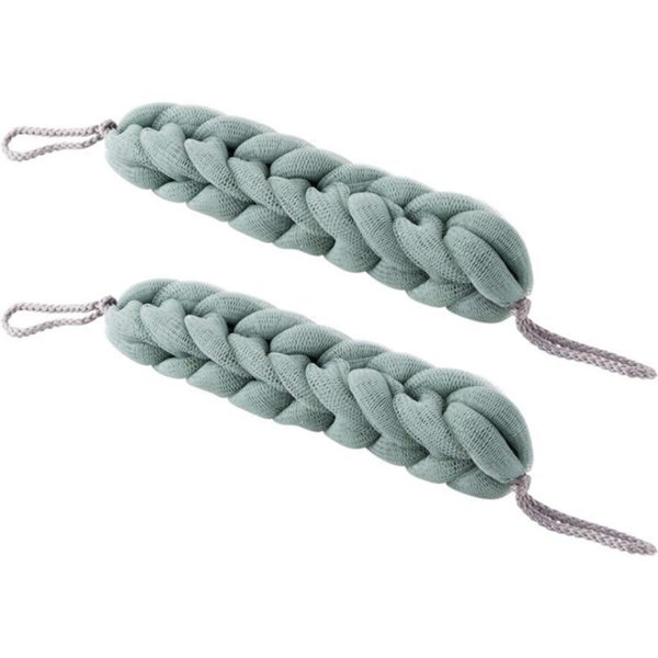 AARainbow 2 Packs Long Stretch Back Sponge with Rope Handles Back Scrubber Bath Shower Mesh Sponge Exfoliating Body Scrub Stretch Braided Loofah for Men and Women (2 Green)