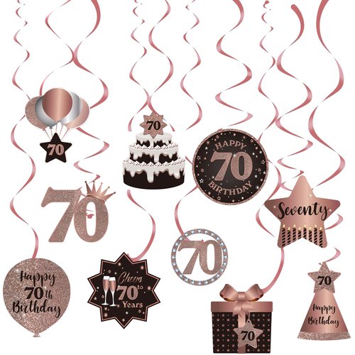 Happy 70th Birthday Party Hanging Swirls Streams Ceiling Decorations, Celebration 70 Foil Hanging...