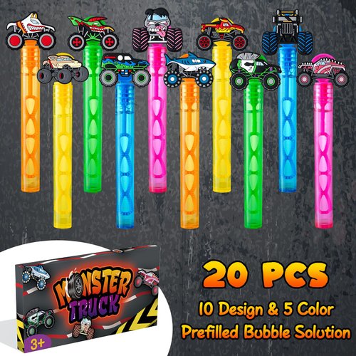 WHALEISLAND Truck Party Favors,20 Pcs Truck Bubble Wands for Kids,Car Bubble Wand for Truck Birthday Party Supplies Decorations,Classroom Prizes Goodie Bag Stuffers Gift