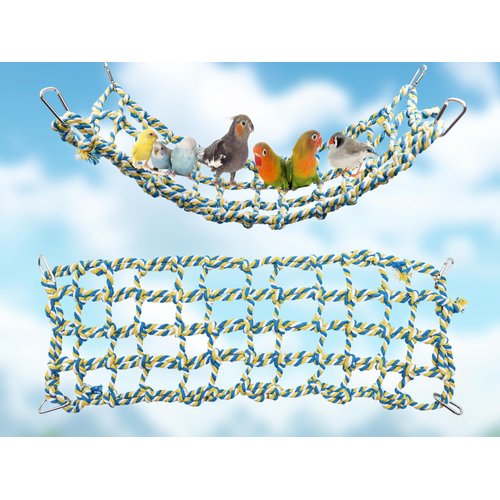 Colorful Bird Rope Net, Rat Climbing Rope Net, Pet Hanging Hammock, Bird Ladder Rope Bridge, Small Animal Rope Net Toy, Cage Decor Accessories for Rat Hamster Bird Ferret