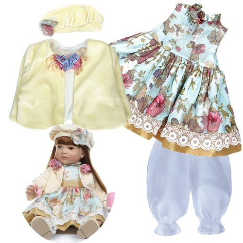 Reborn Doll Clothes 22 inch Toddler Girl Floral Dress 4 Pcs Sets Outfit Accessories Clothing Sets for 22-24 inch Reborn Baby Doll Toddler